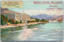 VINTAGE ADVERTISING POSTCARD THE GRAND HOTEL BELLEVUE AT BAVENO N. ITALY c.1900s picture