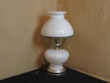 WHITE MILK GLASS HOBNAIL 17'' TALL HURRICANE ELECTRIC LAMP W/ SHADE & CHIMNEY picture