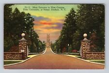 Durham NC- North Carolina, Main Entrance To West Campus, Vintage Postcard picture