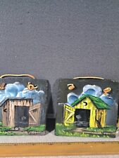 Hand Painted Slate Outhouse with Leather Hangers Farmhouse Decor #2868L268 picture