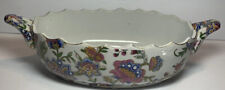 Vintage Porcelain Scalloped Oval Bowl Colorful Flowers Chinese picture