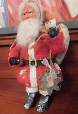 Tall Antique German Santa, with red Santa Claus suit, and canvas toy Bag picture