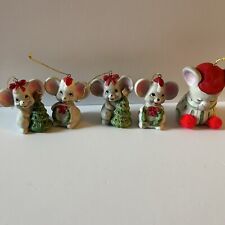 Lot Of 5 Vintage Christmas Mice  Porcelain Mouse Ornaments 70s Taiwan Jasco picture