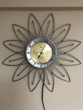 Vintage Lux Mid Century Modern Gold Atomic Starburst Wall Clock  picture
