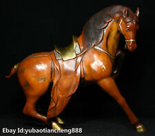 China FengShui Bronze Gilt 24k Gold 12 Zodiac Year Horse War horse animal Statue picture
