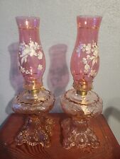 B & P Pair Of Princess Feather Pink Oil Lamp In Excellent Condition  picture