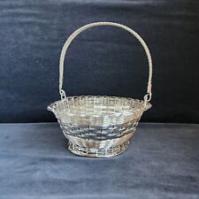 Vintage Silver Plated Woven Wire Oval  Basket With Handle picture