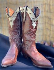 Beautiful brown and cream Larry Mahan Cowboy boots Stars around collar picture