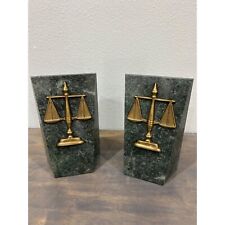 Scales of Justice Green Marble Bookends Brass Scales Legal Lawyers Judicial picture
