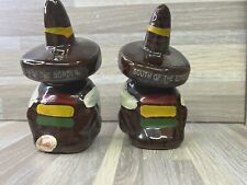 Vintage Handpainted Salt & Pepper Shakers With Stoppers Man in Sombrero Siesta  picture