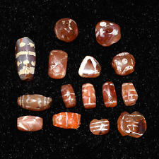 15 Authentic Ancient Etched Carnelian Bead over 2000 Years Old in good Condition picture
