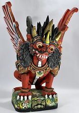 Vintage Wooden Balinese Singha Statue w/Wings & Tail Outstretched 20.5”H/14”W picture