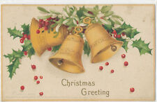 A/S Ellen Clapsaddle Holly & Golden Bell Christmas Postcard hand dated Dec 1907 picture