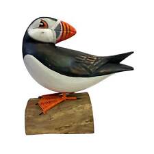 Atlantic Puffin Bird Sculpture Hand carved Wood Statue Waterfowl Shore Bird picture