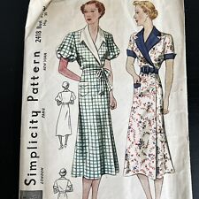 Vintage 1930s Simplicity 2418 Shaped Collar Puff Sleeve Dress Sewing Pattern 36 picture