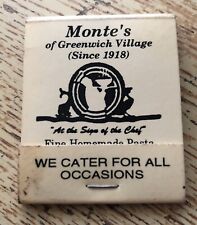 Monte’s Of Greenwich Village *Unstruck* Matchbook 1970s-90s Restaurant picture