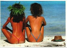 Topless island Girls Postcard tiki Risque White sand Beach South Seas Island  picture