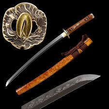Polished 30'' Wakizashi Sword Real Hamon Clay Tempered L6 Steel Full Tang Sharp picture