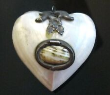 UNIQUE OLD ANTIQUE CLAM SHELL OVERSIZED HEART SHAPED PENDANT SNUFF OR SCENT BOX picture