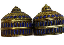 Pair of VTG Brass Stone Cloisonné Royal Blue 2-1/4