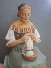 KATHARINA KASLATTER Old Woman Knitting HAND CARVED Beaut Ca 1940s picture