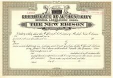 The New Edison - Certificate of Authenticity - Phonograph Stocks & Bonds picture