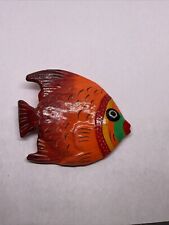 Vintage  Fish Wall Plaque Hand Painted Art Pottery? Orange Green Red Angel picture