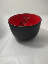 Oriental Black Bowl With  Hand Painted White Blossoms picture