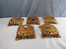 Lot of 5 Ornate Cast Metal Electric Lamp Bases Antique Brass Finish Tarnished picture
