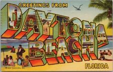 DAYTONA BEACH, Florida Large Letter Postcard Beach Scene / Curteich Linen 1955 picture