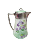 Vtg Wurtiember #19 White w/purple Flower Teapot w/lid & Silver Handle Germany picture