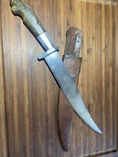 Vintage Philippines Horn Bowie Combat Fighting Knife + Scabbard picture