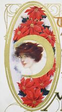 Christmas Pretty Girl PostCard Circa 1910s Made in USA Merry Christmas Card #146 picture