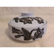 Vintage Porcleain Limoges France Porcelain Lidded 1000 Pure Silver Trinket Box picture