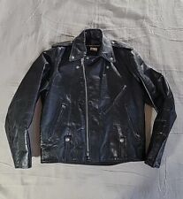 Vintage Harley Davidson AMF Jacket Mens 58 L Leather Black Biker Zip Snap 70s picture