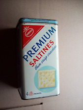Vintage Nabisco Premium Saltines Crackers Bi-Lingual Tin Ca. 1960s nice shape picture