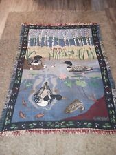  Vintage Claire Murray Pond Fish Ducks Cabin Woven Tapestry Throw Blanket  picture