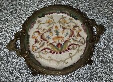 Vintage Hua Rong Tang Zhi Brass Footed  Porcelain Trinket Dish Birds Lizards picture