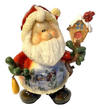 Happy Santa Christmas Figurine With Birdhouse VTG Painted North Pole 8 1/2” Poly picture
