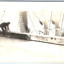 c1910s US Navy Ship from Dock RPPC USS Marblehead Real Photo USN Steamer A127 picture