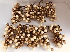 9 LARGE BERRY CLUSTERS BRONZE & CREAM WIRED 6” LENGTH FOR HOLIDAY DECORATIONS picture