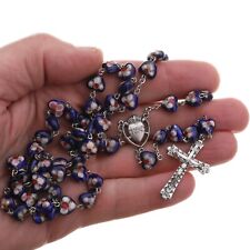 Blue Cloisonne Catholic Rosary Beads Sacred Heart Jesus Women Men Italy 20