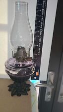 Antique Sun faded Purple Oil Lamp Queen Anne    WITH CAST IRON BASE  15