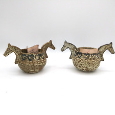 Vintage Set of 2 Tokheim Stoneware handmade Two headed Horse Head Ale Bowls RARE picture