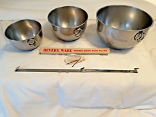 REVERE WARE Set of 3 Pre-1968 Stainless Mixing Bowls O-Rings With Rack picture