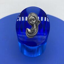 Vtg Lucite Mother Mary Madonna Paperweight Blue Christianity Pewter Flower picture