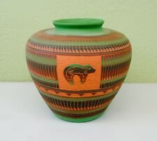 Unique Etched Signed Clay Vase Pot Bear Fetish Design picture