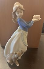 Vintage Lladro Nao 1045 Puppy's Birthday / Girl with Cake and Dog 1987 NO BOX picture
