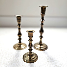 Set of 3 Vintage  Made In India Brass Round Base Candlesticks Candleholders picture