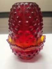 Vintage Fenton Glass Amberina Hobnail Fairy Lamp 5” 2 Orange Red PERFECT picture
